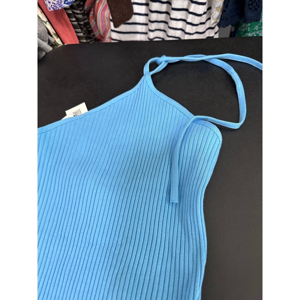 Zara Dress‎ Women M NWT Sky Blue Halter Ribbed Knit Tie Sleeveless Mini Short - Picture 4 of 10